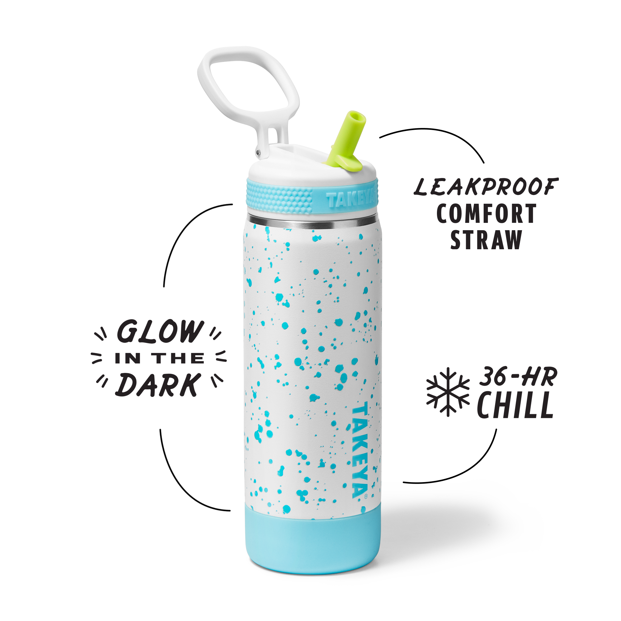 Glow In The Dark Sport Kids Water Bottle Confetti With Straw Lid - Image 15