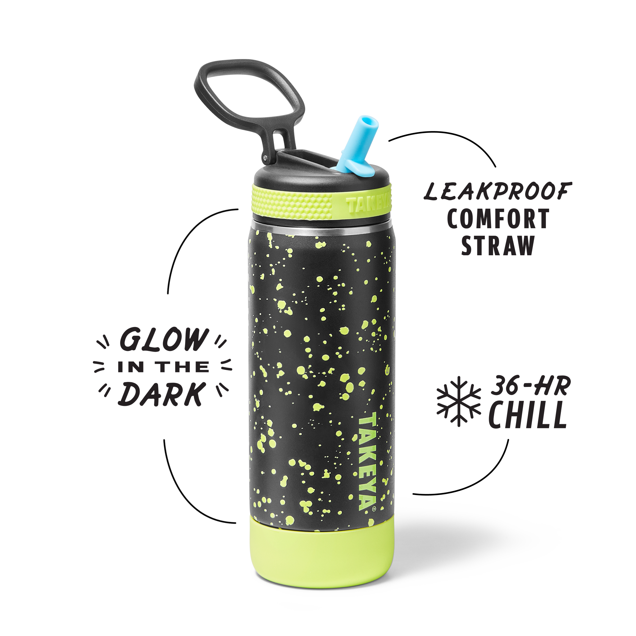 Glow In The Dark Sport Kids Water Bottle Confetti With Straw Lid - Image 11
